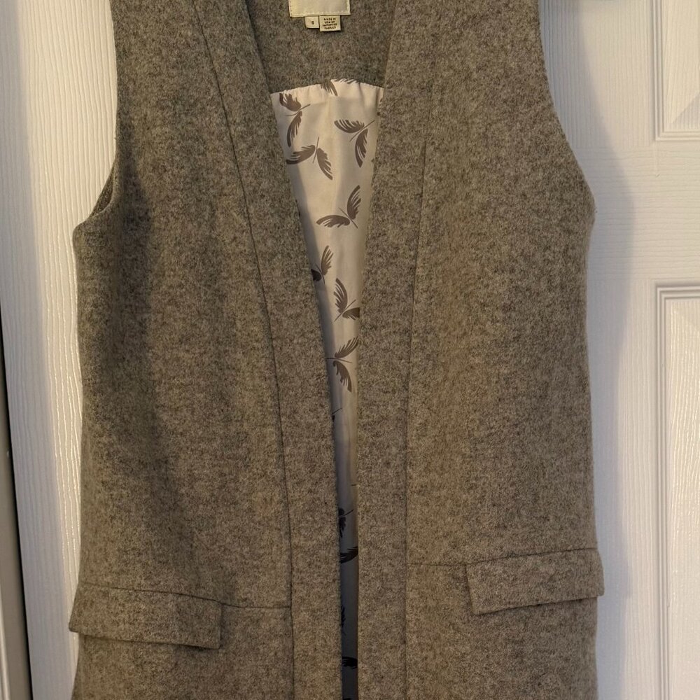 Anthropologie Elevenses Wool Vest Womens Small Gray Pockets Academia Layer Open